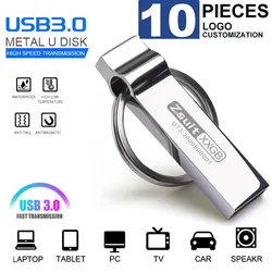 10 Pz/lotto Chiavetta USB 2.0 4G Pendrive Impermeabile 3.0 64g Memory Stick In Metallo Ad Alta Velocità 128G Flash Pen Drive Logo Libero U disco