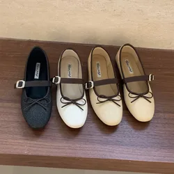 Bailamos New Brand Women Flats Round Toe Shallow Slip On Ladies Casual Ballet Shoes Soft Leather Eelgant Balle Shoes Size 40