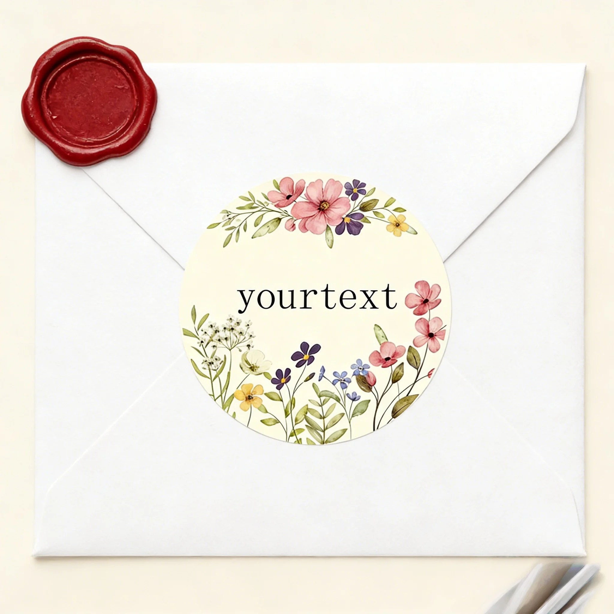 

Custom Round Watercolor Floral Stickers Personalized Text Gift Labels For Wedding Birthday Gift Wrapping Party Favors