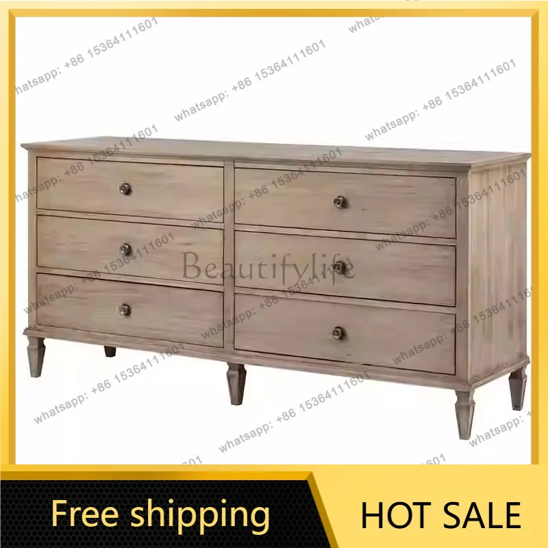 XX. American retro bedroom solid wood small apartment living room wall drawer locker