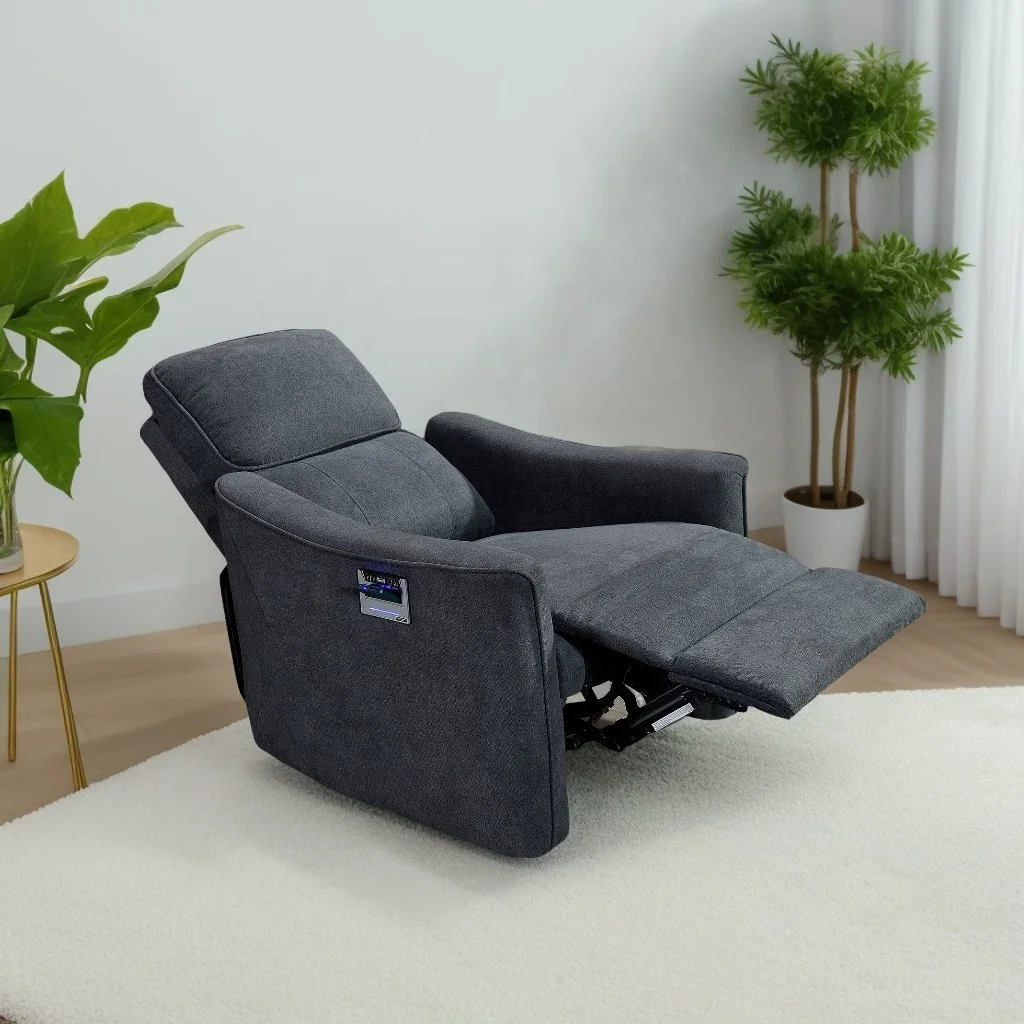 Modern Power Recliner Sofa Electric Recliner with Stylish Design Fabric Upholstery Extendable Wood Frame Wireless Charging