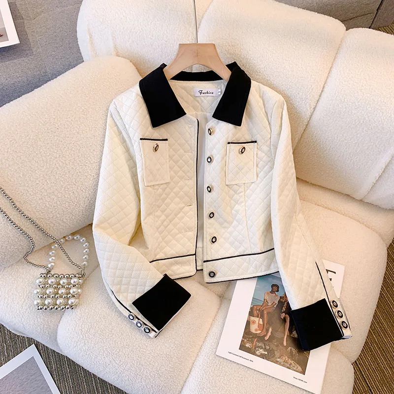 Lapel Short Suit Jacket Thin Cotton Autumn 2022 New Women\'s Slim Ivory White Casual Blazers