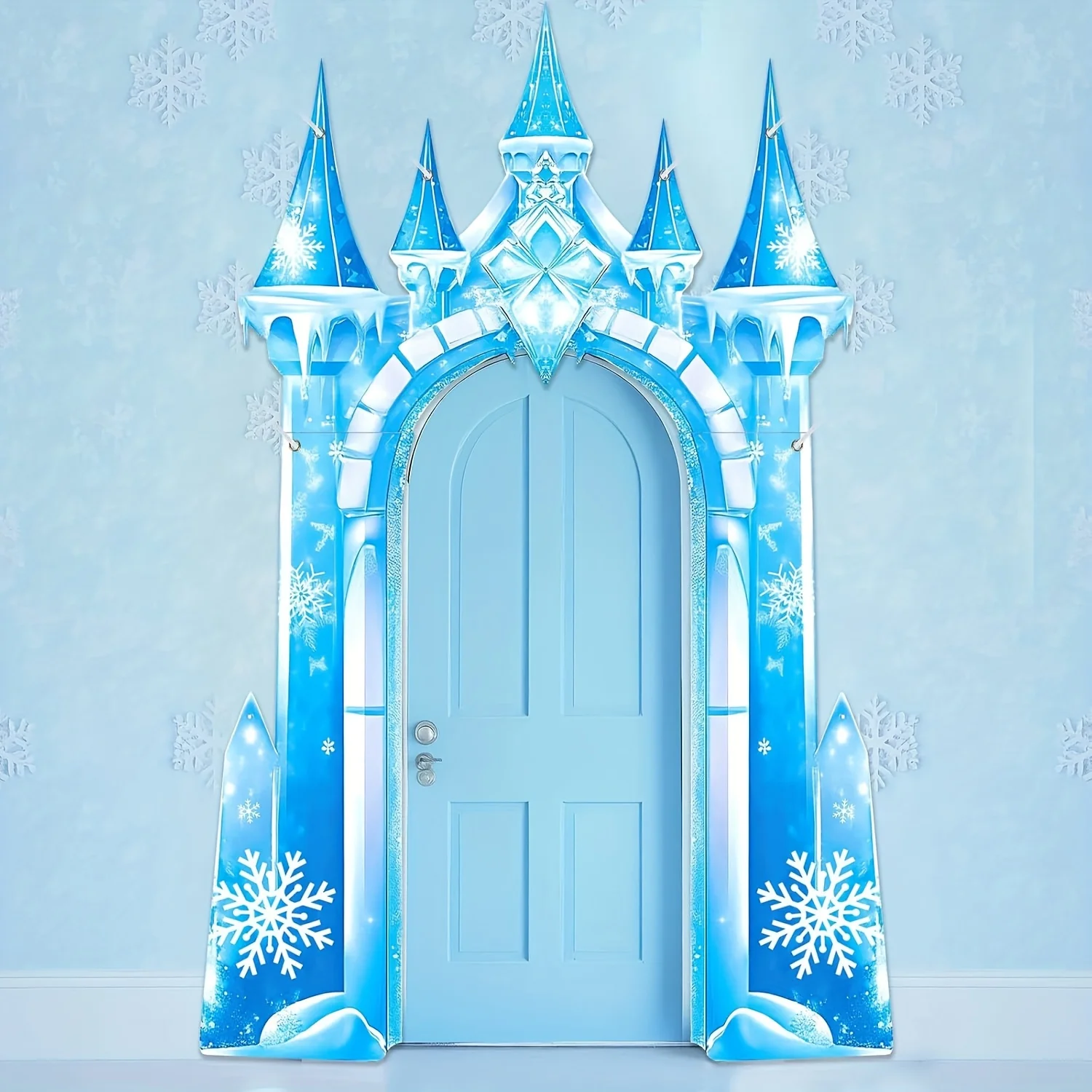 Schnee Schloss Party Tür Banner Eis Schneeflocke Tür Hintergrund Winter Wunderland Tür Dekorationen Veranda Zeichen Photo Booth Requisiten Blau I