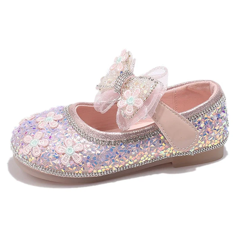 Children's Casual Shoes 2024 Autumn New Fashion Bow Flower Girls Princess Shoes Baby Kids Soft Soled Flats