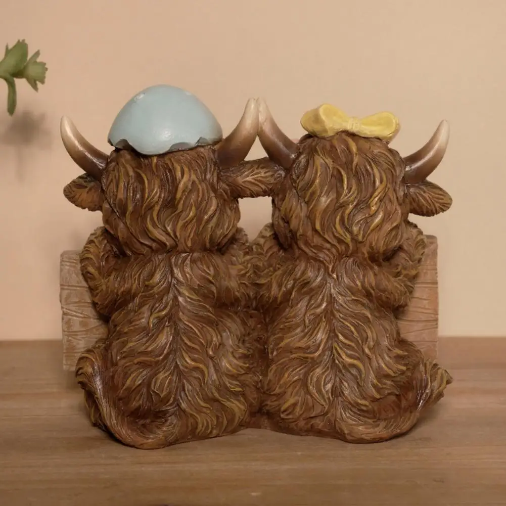 Easter Highland Cow Figurines Crafts Artwork Collectible Resin Figurine Animal Sculpture Ornament for Indoor Table Centerpieces