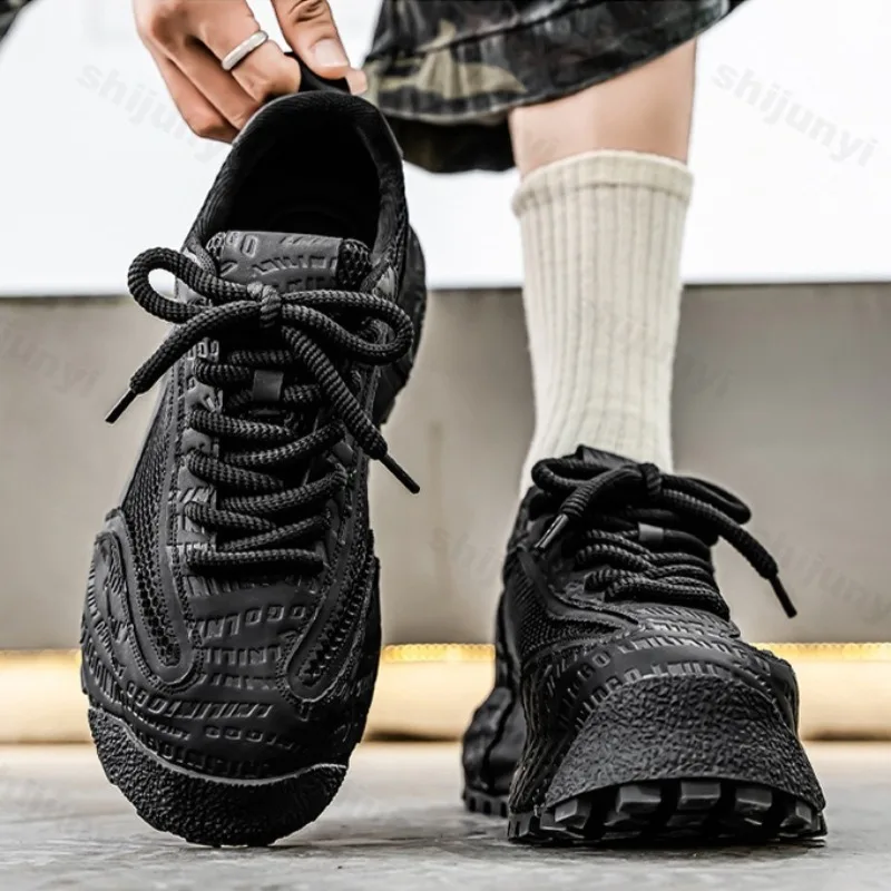 

Men's Mesh Breathable Sports Casual Shoes 2025 Summer Fashion Trend Thick Soled Non Slip Shoes Low Top Lace-up Platform sneakers