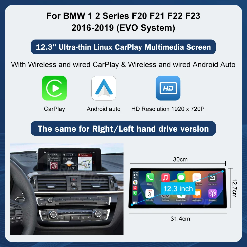 DE Multimedia Display voor BMW 1 2 Serie F20 F21 F22 F23 NBT EVO Touchscreen Draadloze Carplay Android Auto Navigatie