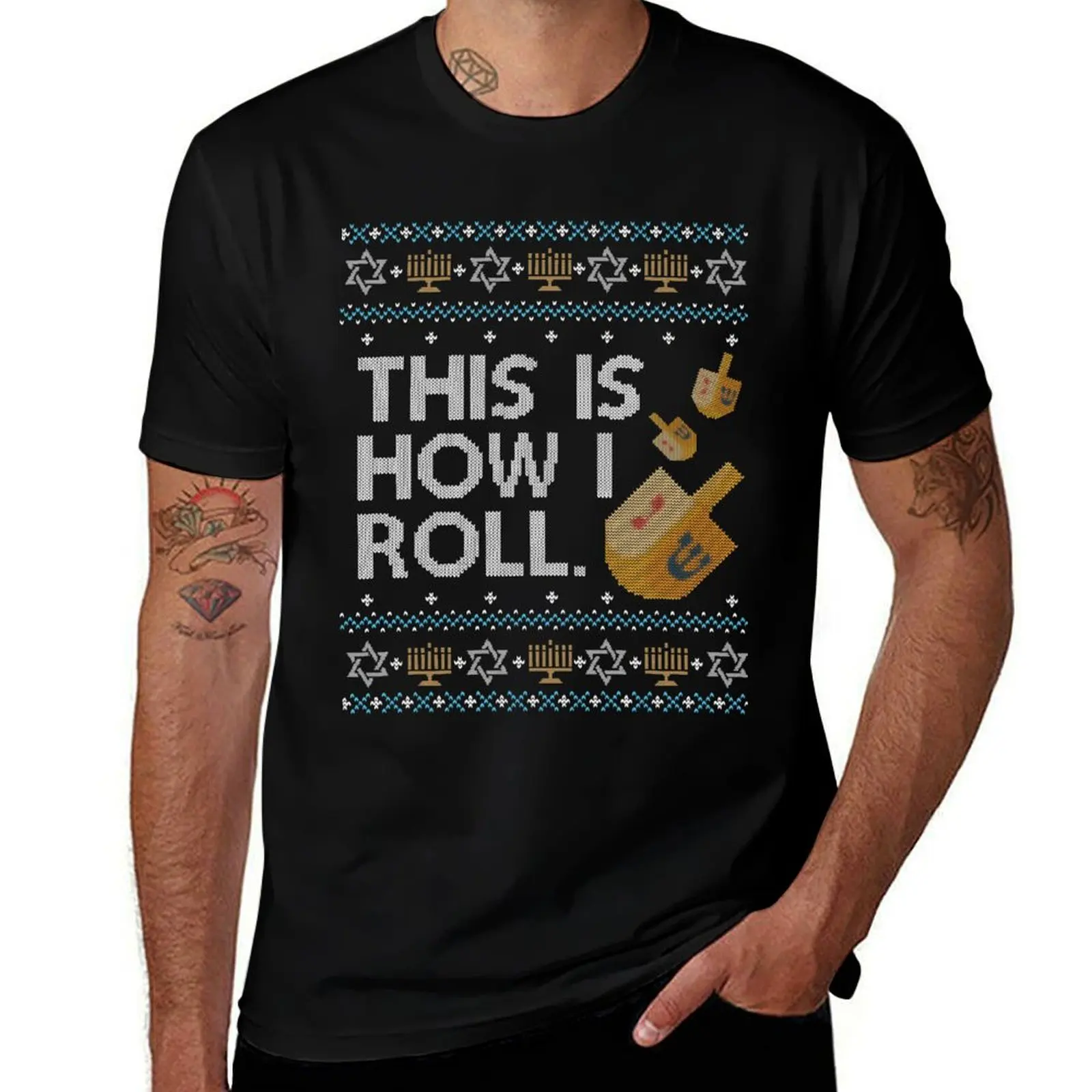 

Funny Ugly Hanukkah Sweater, How I Roll Dreidel T-Shirt t shirts for man cotton funny man t shirt cotton high quality T-Shirt