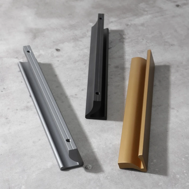 Creative Long Aluminium Black Furniture Wardrobe Cabinet Door Handles Kitchen Cupboard Drawer Knobs Long Handle Hardware Pulls