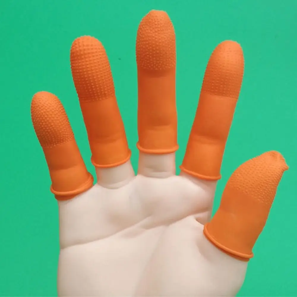 100 قطعة غطاء إصبع مطاطي مقاوم للاهتراء يمكن التخلص منه قفازات ناعمة مانعة للانزلاق مضادة للكهرباء الساكنة أطراف أصابع برتقالية حامية للمنزل #4
