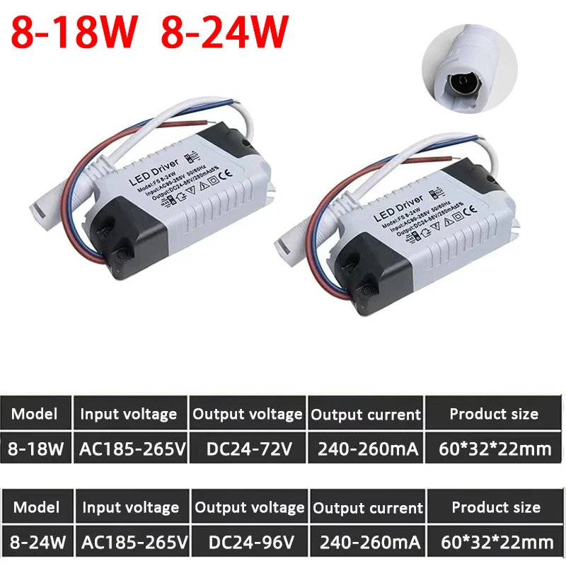 AC 185-265V LED Driver Constant Current 8-18W 8-24W DC 300mA LED Power Supply with Female Socket Driver for LED Panel Light