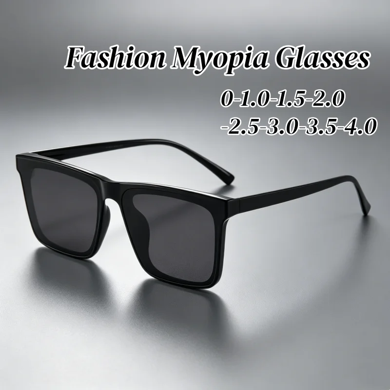 

High Quality Fashion Myopia Glasses Women Men Vintage Square Frame Sunglasses with Minus Diopters Casual Outdoor Sports Eyewear