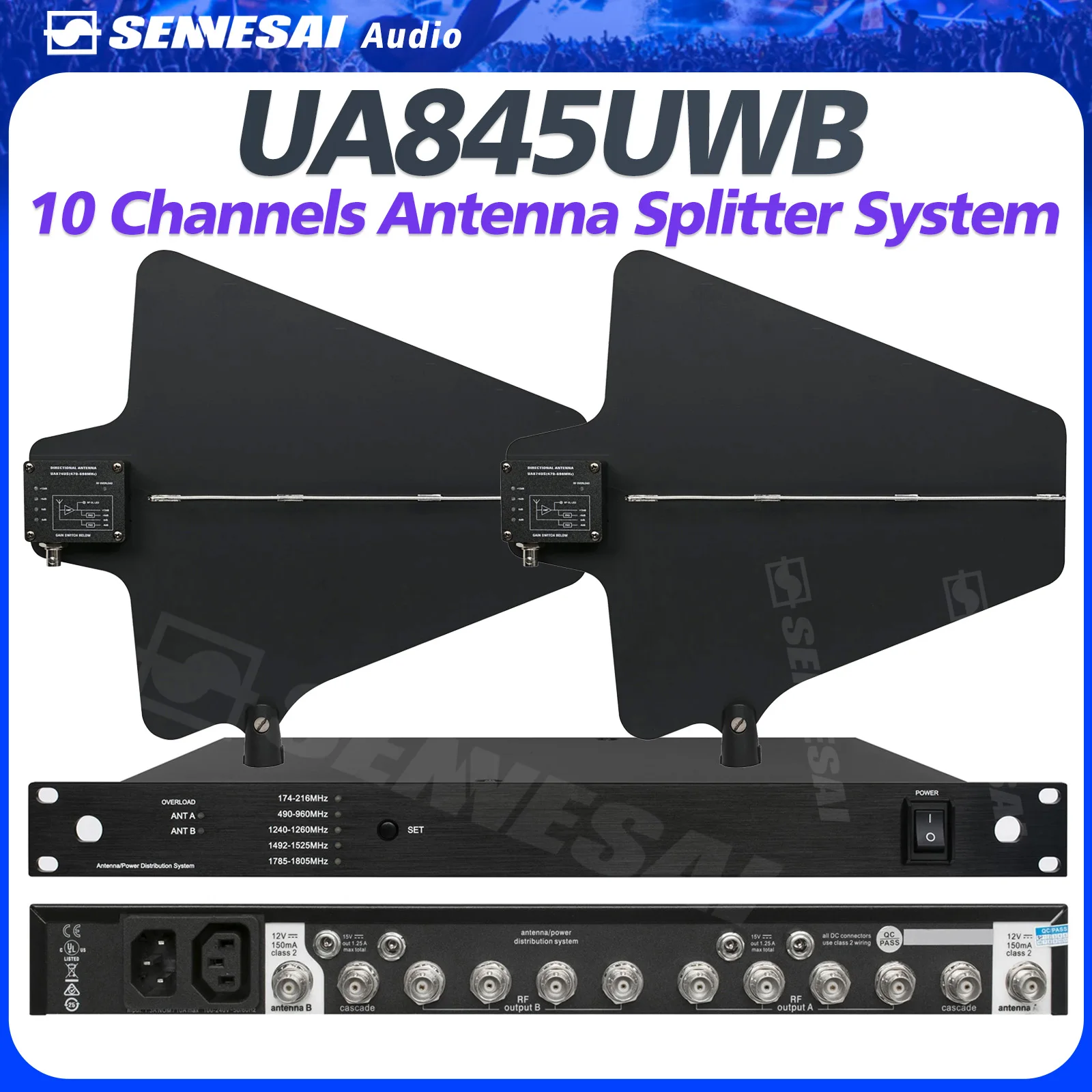 New！UA845UWB Antenna Amplifier Distributor System UHF 470-900MHz Frequency 10 Channels Antena Booster For Wireless Microphone