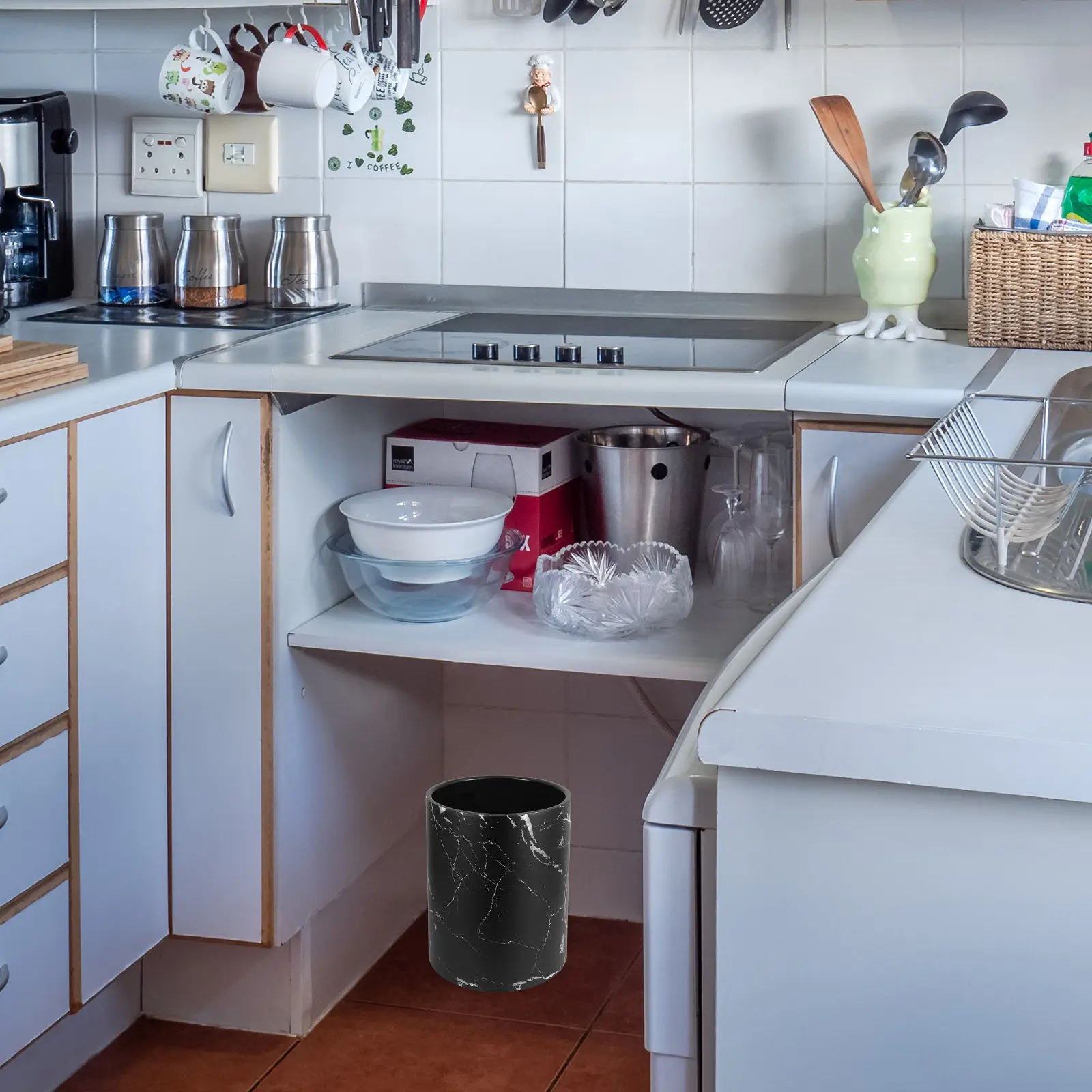 Marble Pattern Plastic Trash Can Large Capacity Kitchen Bathroom Waste Bin Modern Simple Design for Home Office Living Room Dorm