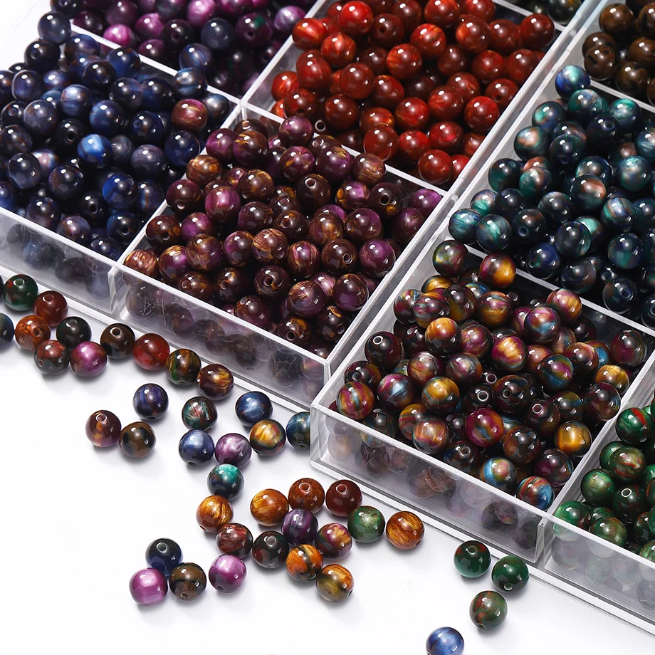 Redonda Resina Bead Pulseira, espaçador solto, Cor escura, Olho de Gato, Jóias Fazendo Acessórios, DIY Charme Artesanato, 20 Pcs, 50Pcs