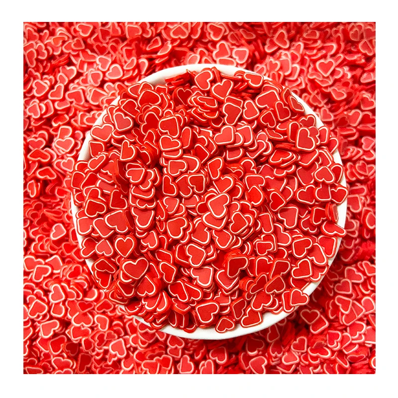 50g Polymer Clay Valentine's Day Red Heart Slices Sprinkles for Slime Nail Art Crafts DIY Plastic Klei Tiny Cute Mud Particles