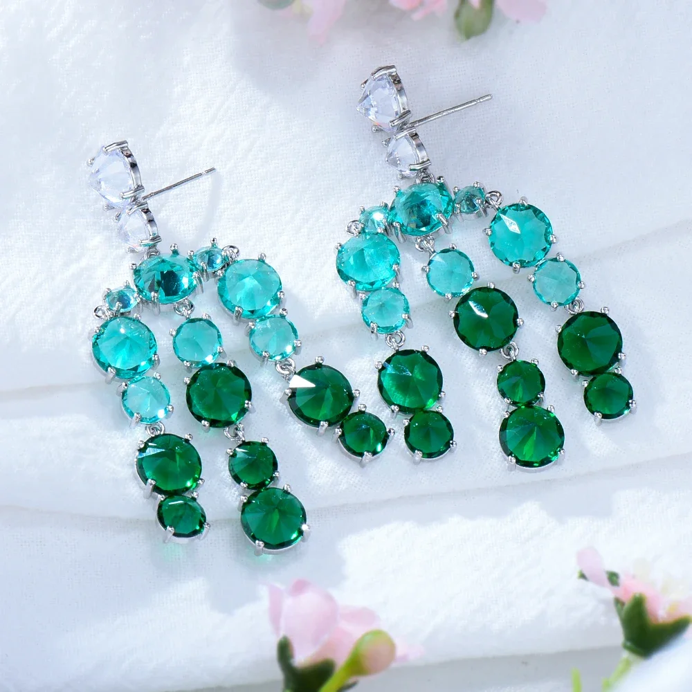 Kellybola الفاخرة العصرية الأزرق الأخضر قلادة أقراط للنساء الزفاف مكعب الزركون تشيكوسلوفاكيا حفلة خطوبة أقراط هندية للنساء #5