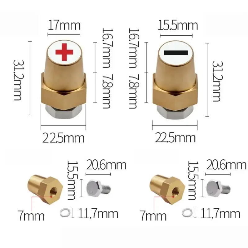 Hot 2Pcs Battery Post Charger Screw Accessories Brass Hexagonal Terminal Connectors For Car Battery Positive & Negative Pole