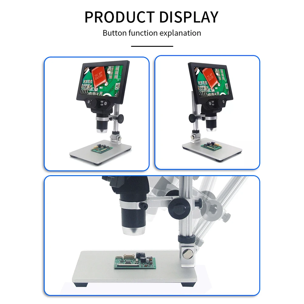 1200X Digital USB Microscope 12MP 1080P 7inch LCD Portable Microscopes with 8 LED Light Photo/Video Microscope Adjustable Stand