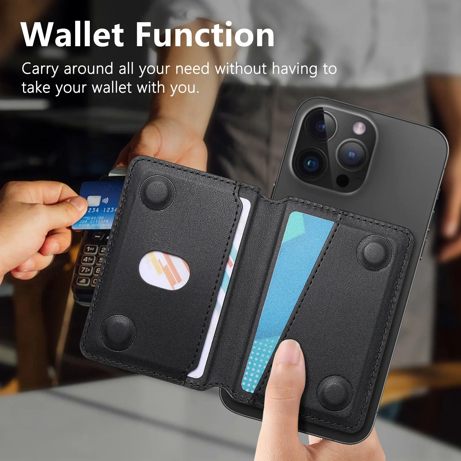 Dompet Kartu Magnetik Kulit PU Unisex Men Magsafe Card Holder untuk Apple iPhone 16 15 14 13 12 Pro Max Mini