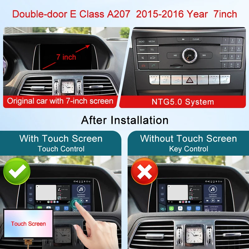 Stwei 2026 For Mercedes Benz E Class A207 2015-2016 NTG5.0 Wireless CarPlay Android Auto Support Screen Touch rearview camera