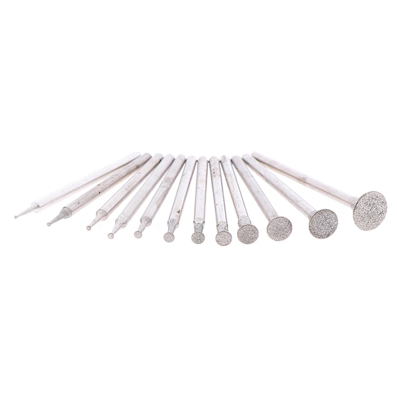 12Pcs 2.3 Shank Diamond Grinding Burr Needle Point Engraving Carving Polishing Glass Jade Stone Drill Bit Rotary Tool Set