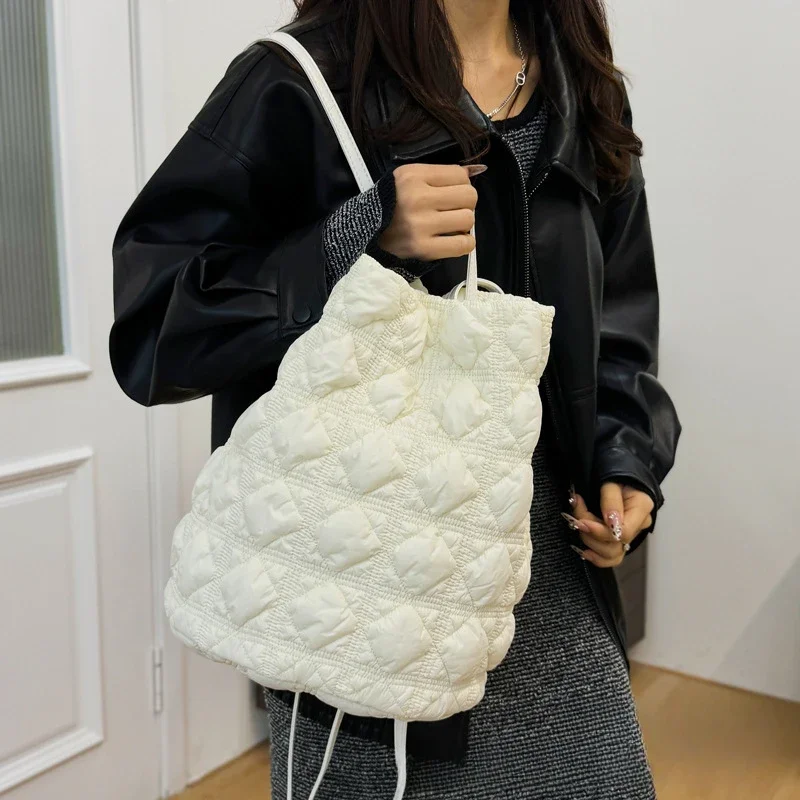 

Women Backpacks Nylon Lattice Shoulder Bags Large Capacity Fashion Cloud Bags College Student Schoolbags Travel Handbags