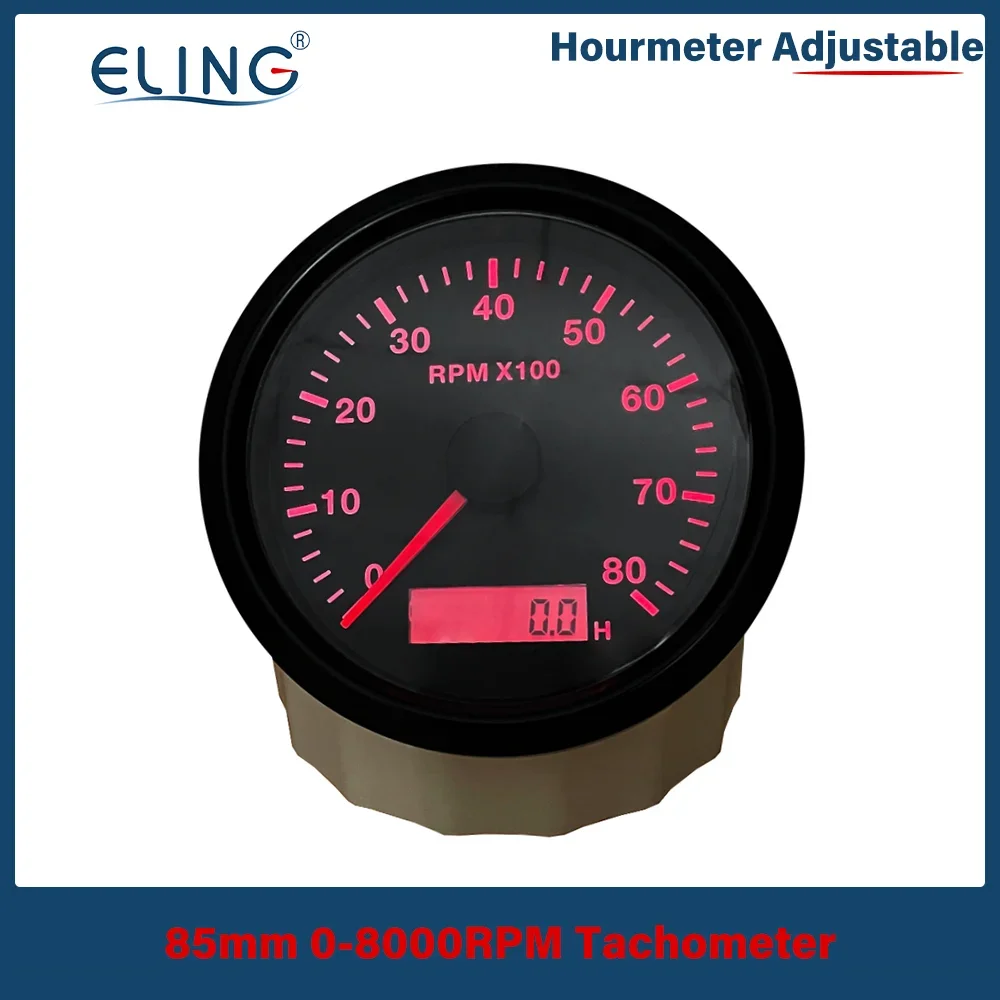 ELING Universal 85mm Tachometer With Hourmeter 3K 4K 8K 12K 12V/24V Red Yellow Backlight For All Car Boat Motorcycle