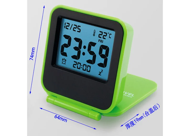 Mini Flip Travel Electronic Clock Thermometer LED Clock Foldable Silent Fashion Portable Without Battery
