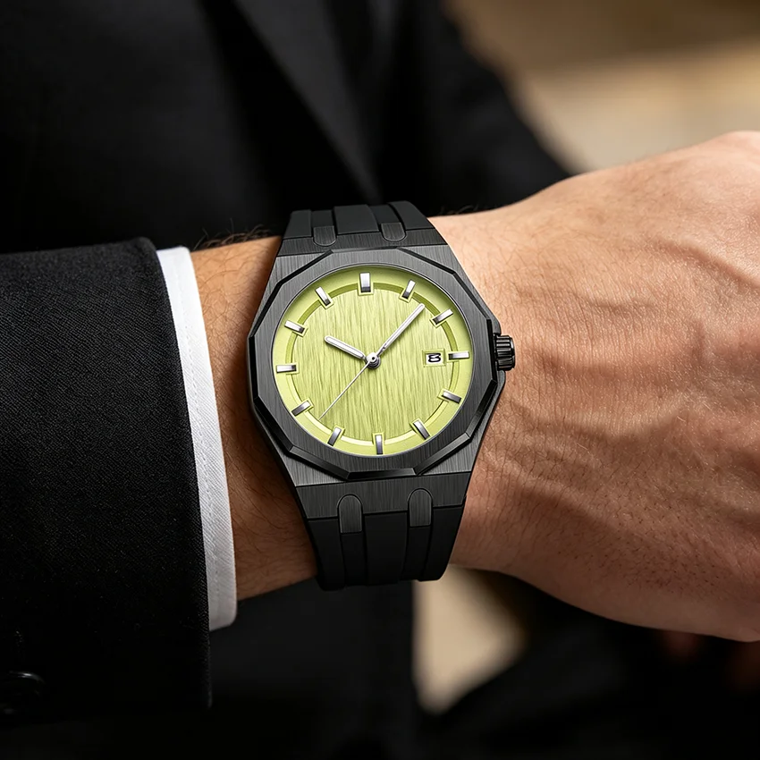Fashion Men Quartz Watch Colorful Dial Soft Silicone Band Date Window Business Sport Male Wristwatch