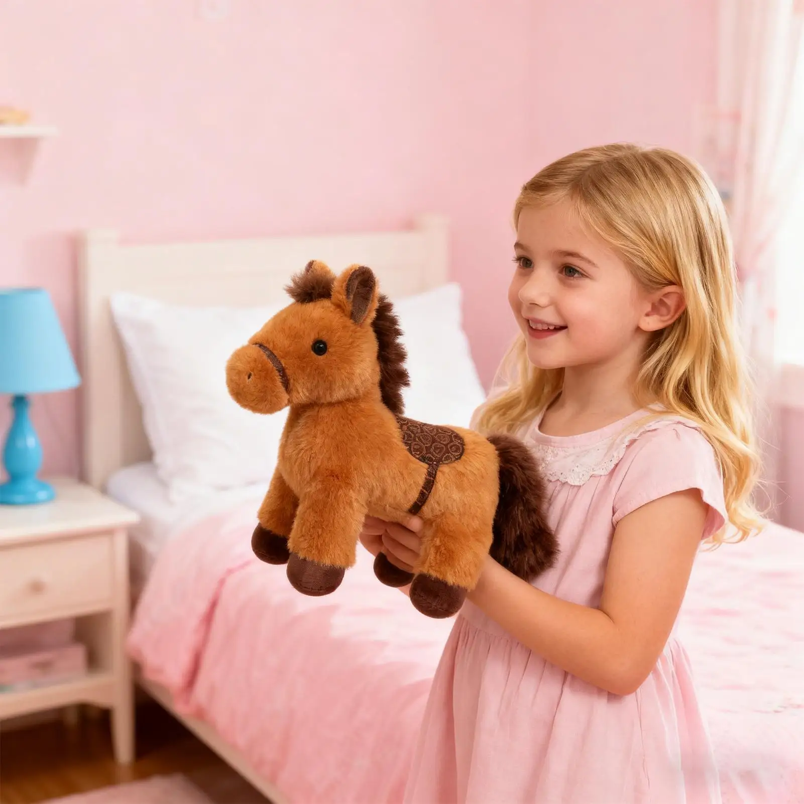 ぬいぐるみ馬のぬいぐるみ、柔らかく抱き心地の良いコレクタブルドール、ソファ、ベッド、カウチ、車の椅子、机、リビングルーム用の柔らかく抱き心地の良いぬいぐるみ馬