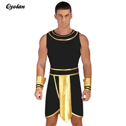 Mens Adult Ancient Egypt Fancy Dress King Cosplay Pharaoh Theatrical Costume Fantasia Ancient Egypt Cosplay Dress with Cuffs