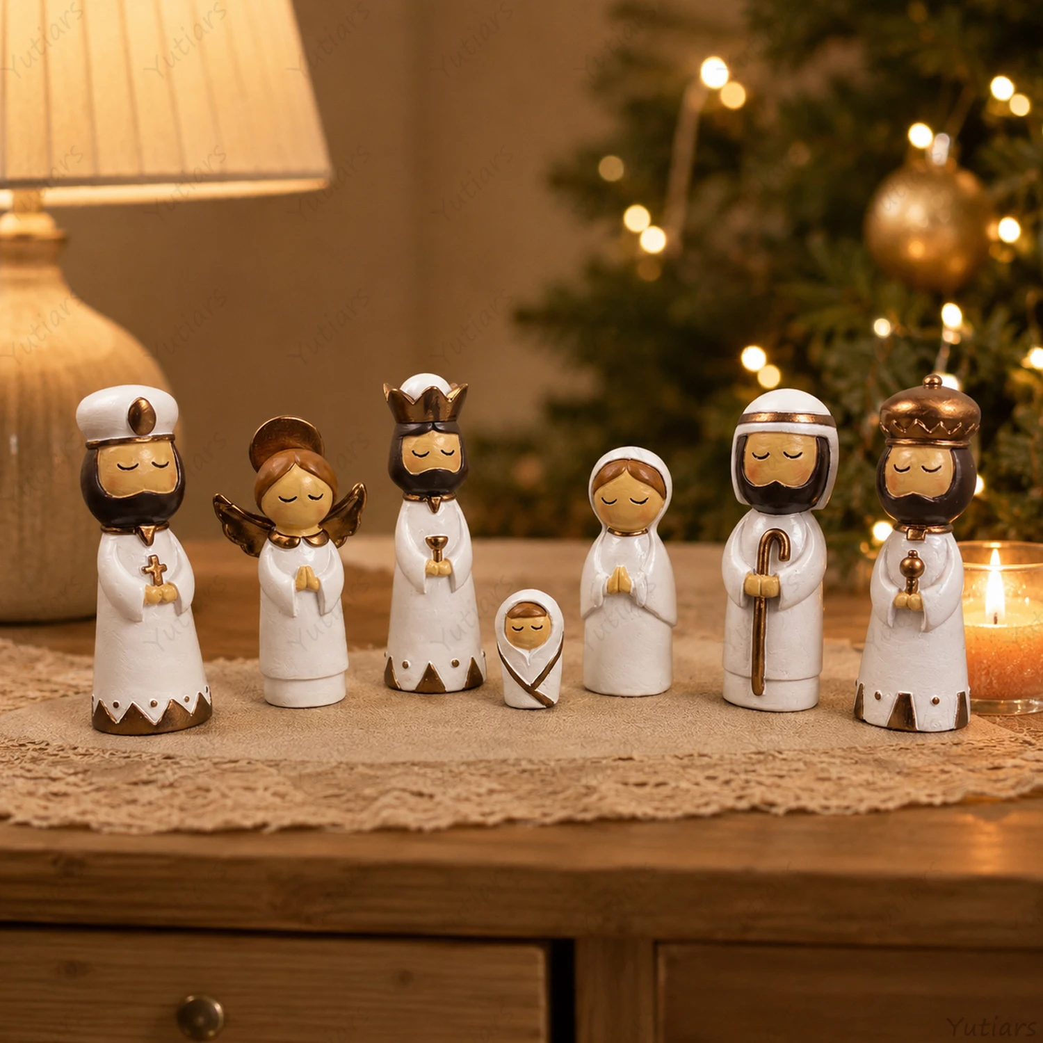 7PCS Nativity Figurines Set Christmas Decor Ceramic Jesus Mary King Shepherd Mini Statue Home Tabletop Ornament Gift Set
