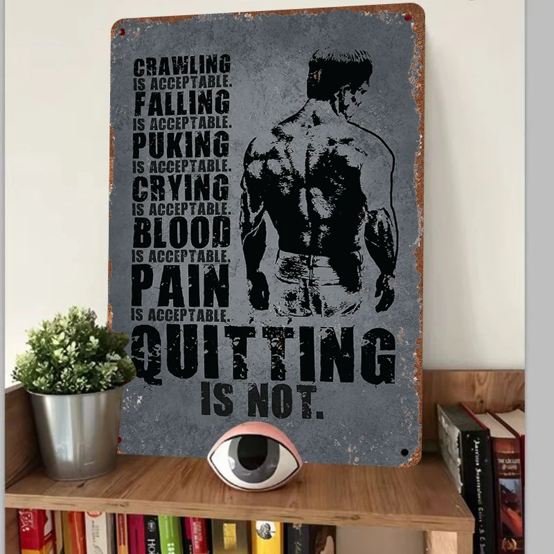 Motivational Fitness Muscle Man Quote Metal Tin Sign Gym Decorative Wall Art Strength Training Inspirational Poster