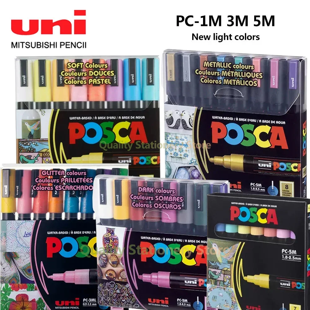 Uni Permanent Acrylic Paint POSCA  Marker Pen Graffiti PC-1M 3M 5M Office Accessories Student Art Painting Supplies Stationery