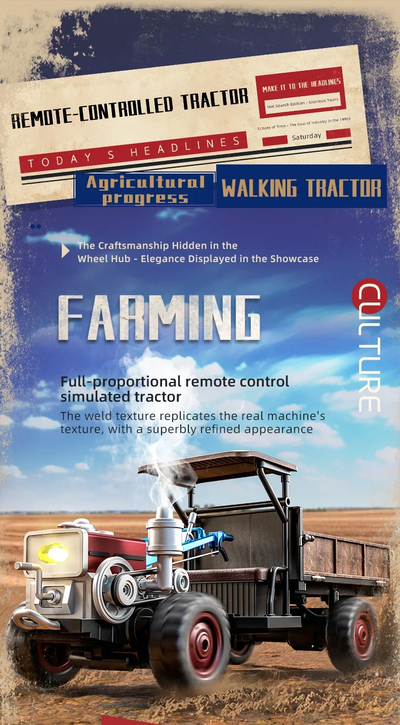 

Full Scale Simulation Classic Retro Remote Control Tractor Spray Agricultural RC Truck 2.4G Sound Lighting Hopper Lift RC Truck