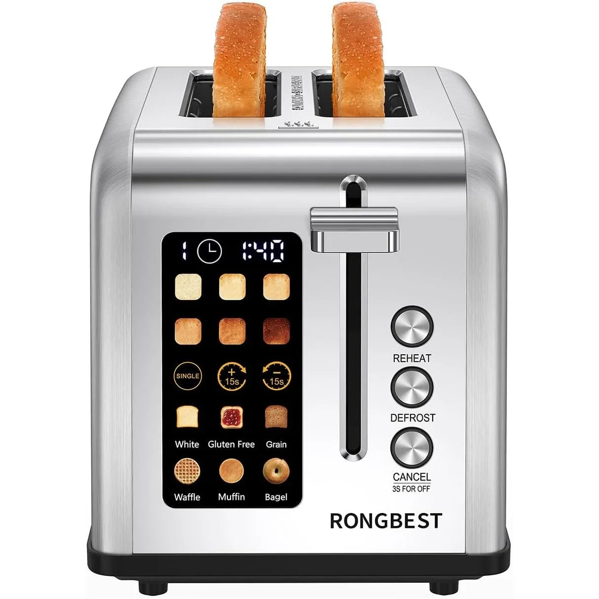 

2 Slice Touch Screen Toaster with Wide Slots Stainless Steel Even Toasting for Bagels & Bread, Reheat & Defrost, Easy Clean