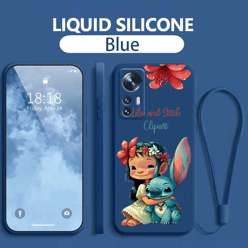 Stitch Angel Classic For Xiaomi Mi 13 12 11 10 Uitra Lite Pro T 12(12X) 11i HyperCharge 5G Liquid Rope Phone Case