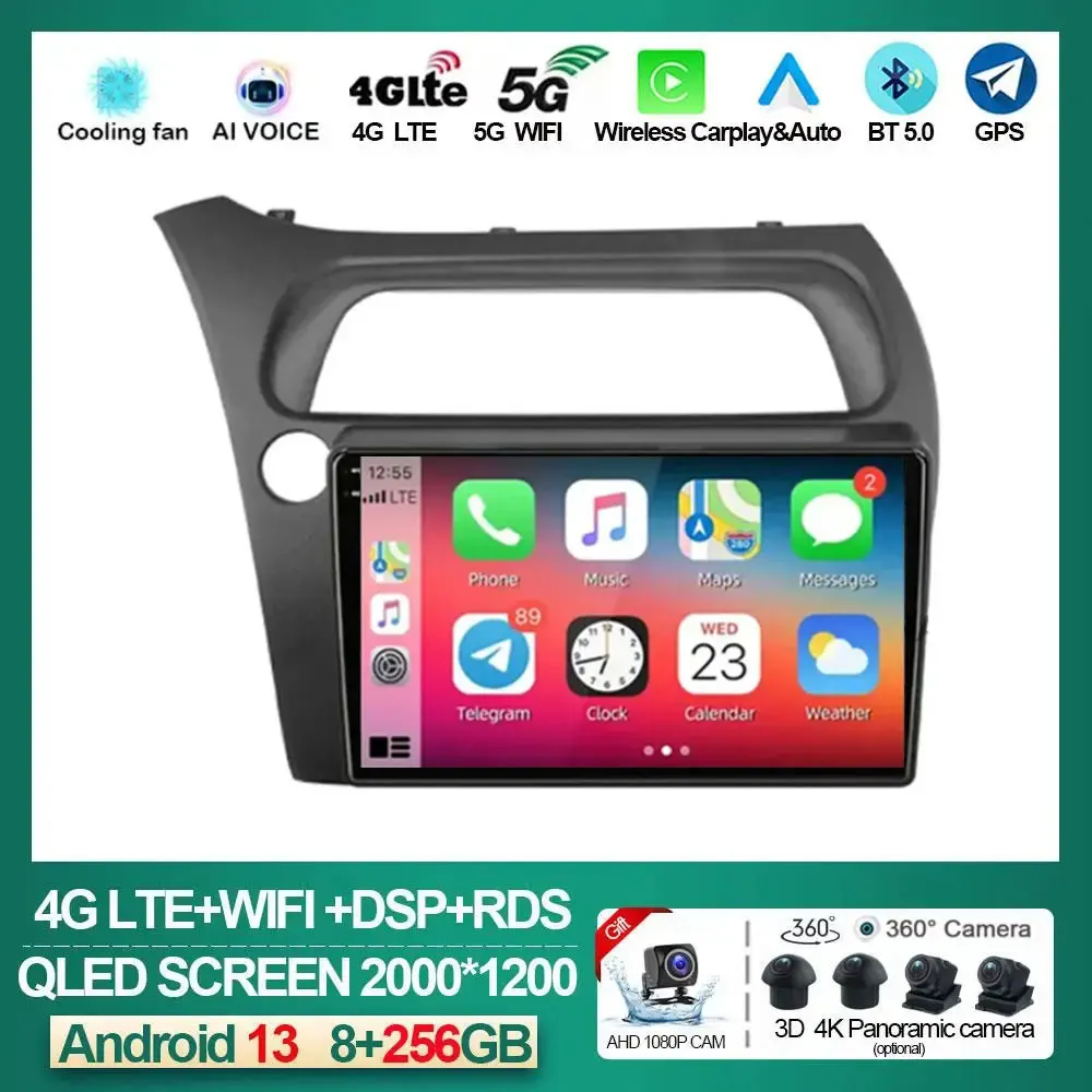 

Android 13 For Honda Civic Hatchback 2006 - 2011 Car Radio Stereo Multimedia DSP BT Video Player Navigation GPS LHD IPS Screen