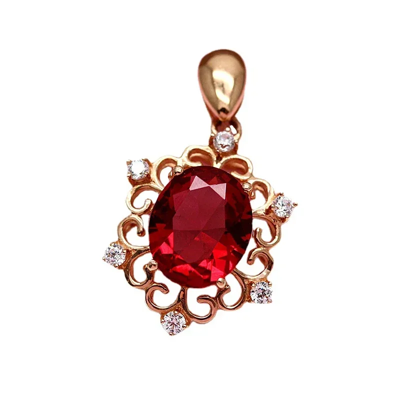 585 Purple Gold Inlaid Ruby Pendant Court Style Plated 14K Rose Gold High-end Elegant Openwork Design Wedding Jewelry for Women