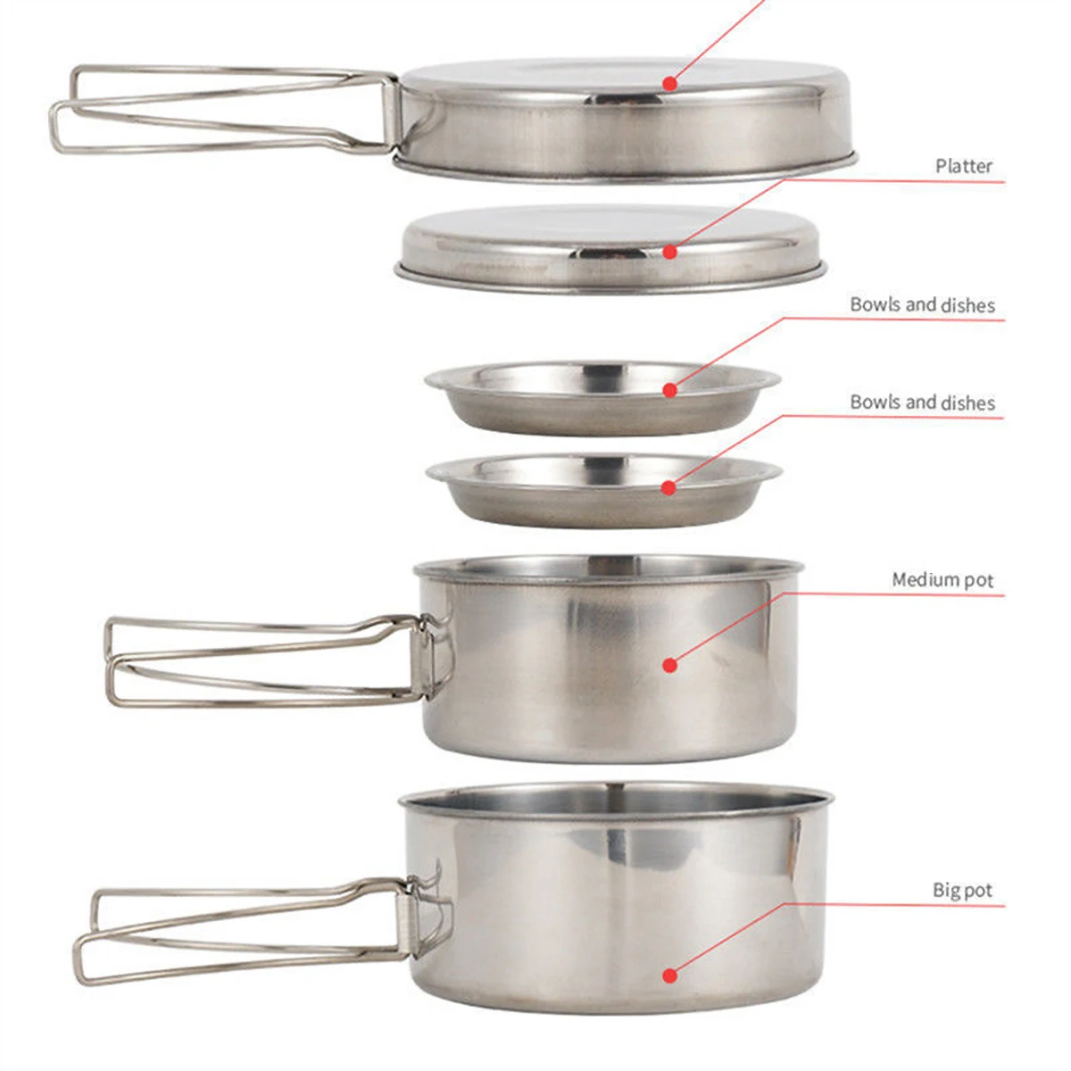 

Portable Camping Cookware Set Stainless Steel Outdoor Pan Kit Foldable H Lightweight for Hiking Fishing Picnic Travel