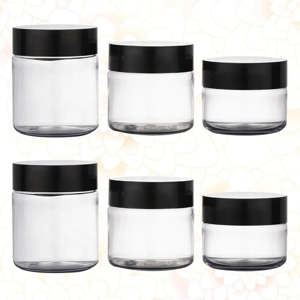 6 Stück leere Kunststoff-Vorratsdosen, runder Topf, schwarz, 120 ml, 100 ml, 60 ml, auslaufsicherer Reisebehälter für Creme-Flüssigkeitsproben