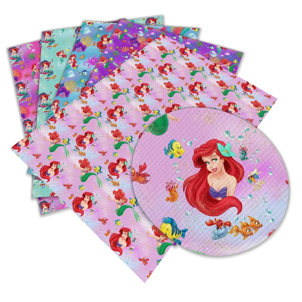 Disney Mermaid Princess Printed Faux Leather Sheets Vinyl Sheets DIY Earring Hair Bow Crafts Leather 12*8