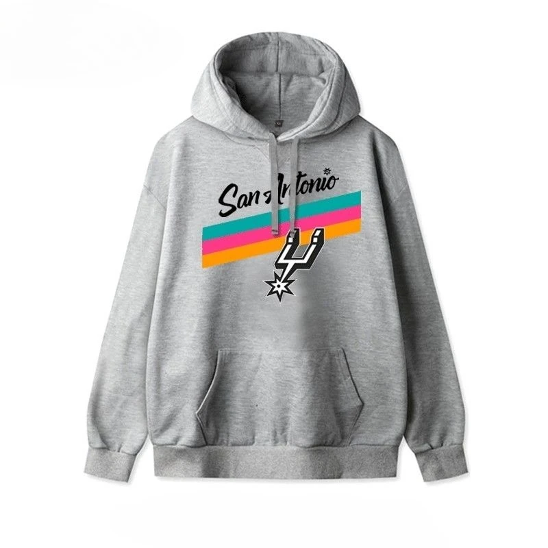 سويت شيرت بقلنسوة من سان أنطونيو سبيرز لكل من الرجال والنساء، بأكمام طويلة من القطن الخالص المطبوع للخريف