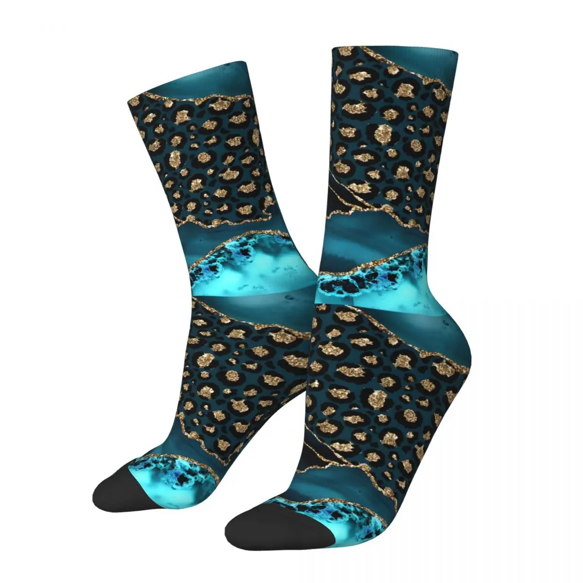 Teal & Gold Leopard Agate Unisex Winter Socks Running Happy Socks street style Crazy Sock