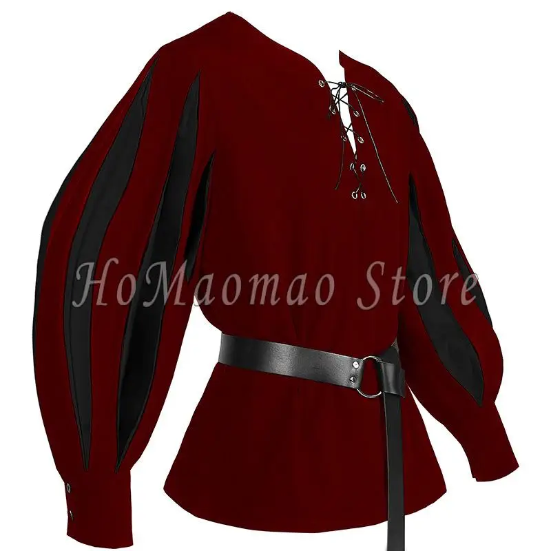Medieval Shirt Men's Nordic Pirate Costume Colored Tie Up Collar Role Playing Top Vampire Victoria Steampunk Gothic Top