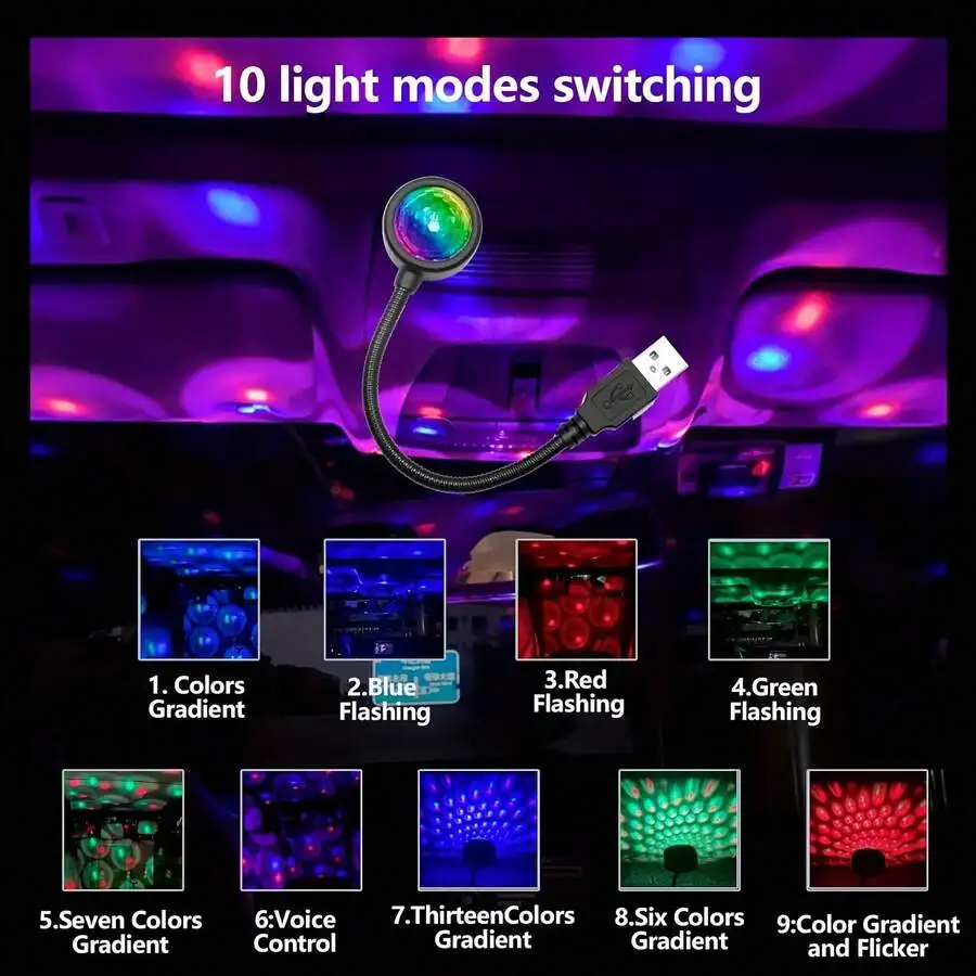 2 Pcs Car Roof Led Light, Auto Ceiling Lnterior Lights Portable Adjustable USB Atmosphere Light Cool Car Stuff For Men Led