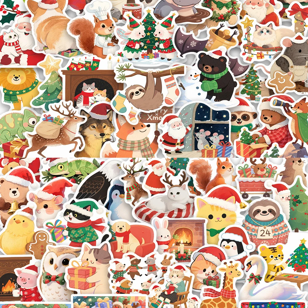 

10/30/50/100pcs Kawaii Christmas Animal Cartoon Stickers Cute Fox Cat Dog Graffiti Sticker Suitcase Laptop Phone Decals Packing