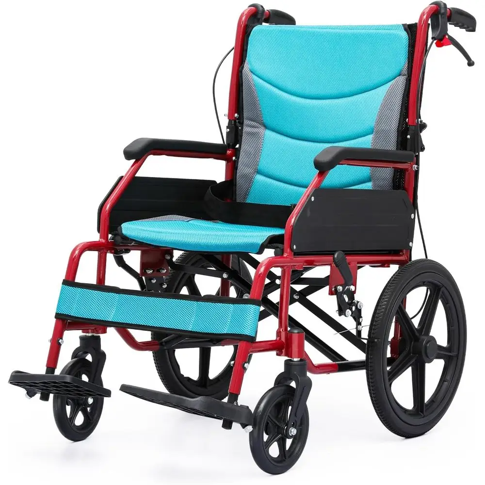 

Lightweight Adult Transport Wheelchair, 250 lbs Capacity, Removable Cushion, 17.5 Seat, Red
