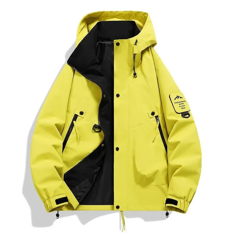 Hooded Windbreaker Jacket Men Women Waterproof Windproof Outdoor Hiking Mountain Camping Coat Casual Pocket Zipper‑up Outerwear